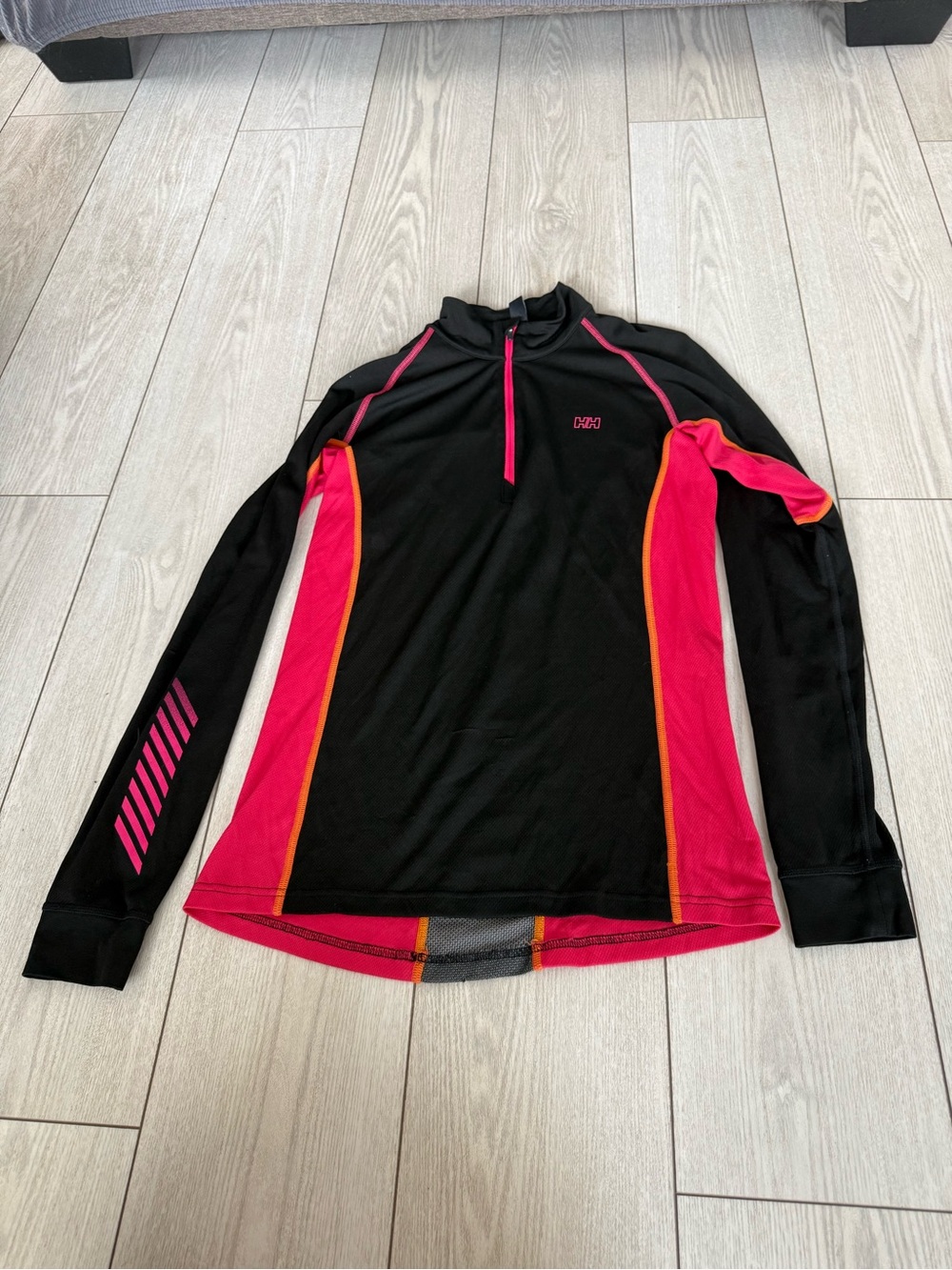 Helly Hansen medium base layer quarter zip pullover black hot pink hiking active